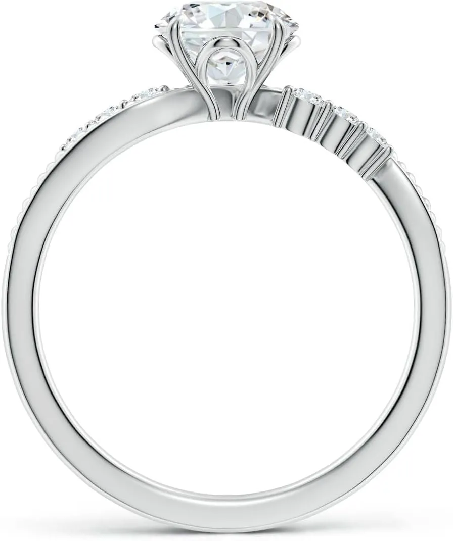 Angara Lab Grown Vintage Style Round Diamond Bypass Shank Engagement Ring in 14K Solid Gold/Platinum | April Birthstone, Birthday, Anniversary, Wedding Jewelry Gift for Women
