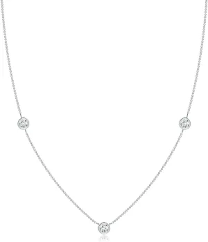 Angara Natural Bezel-Set Round Diamond Chain Necklace in 14K Solid Gold/Platinum | April Birthstone, Birthday, Engagement, Anniversary, Wedding Jewelry Gift for Women