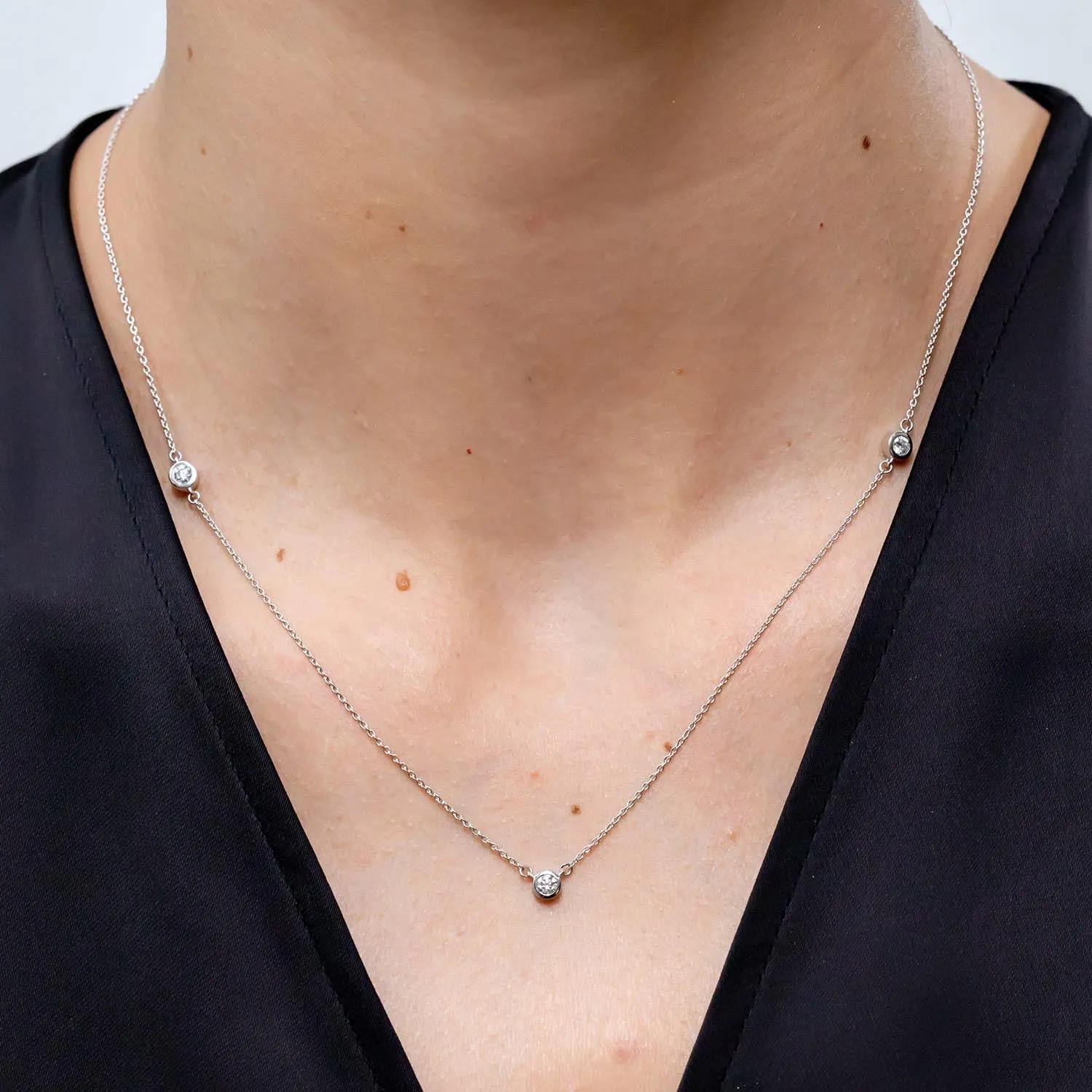 Angara Natural Bezel-Set Round Diamond Chain Necklace in 14K Solid Gold/Platinum | April Birthstone, Birthday, Engagement, Anniversary, Wedding Jewelry Gift for Women