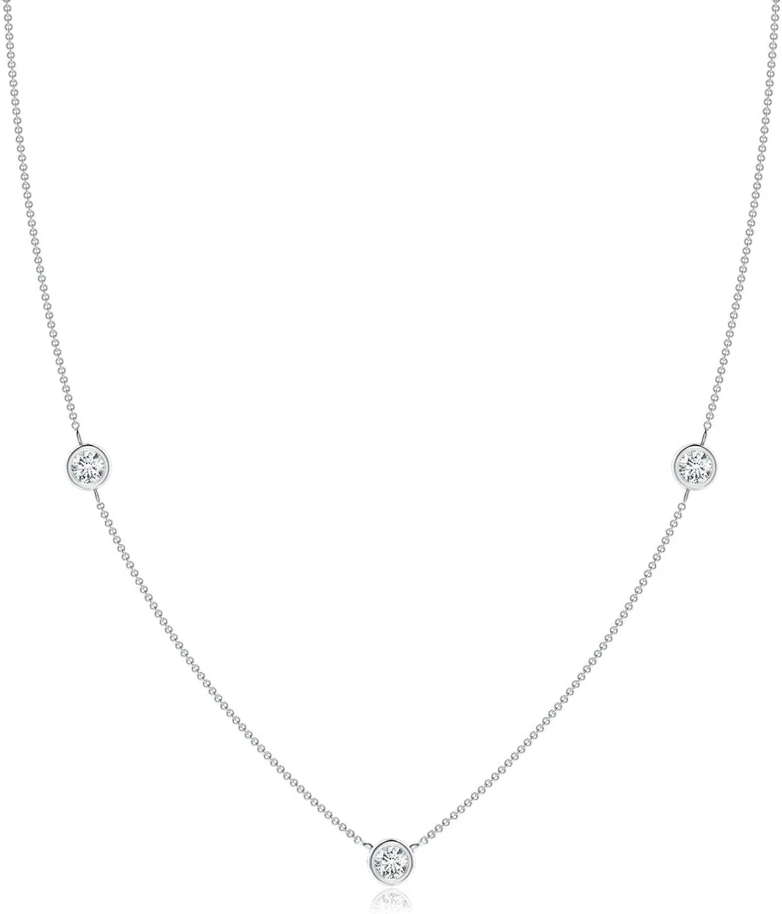 Angara Natural Bezel-Set Round Diamond Chain Necklace in 14K Solid Gold/Platinum | April Birthstone, Birthday, Engagement, Anniversary, Wedding Jewelry Gift for Women