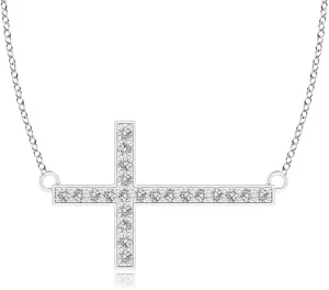 Angara Natural Diamond Cross Pendant Necklace in Sterling Silver / 14K Solid Gold | April Birthstone, Birthday, Engagement, Anniversary, Wedding Jewelry Gift for Women