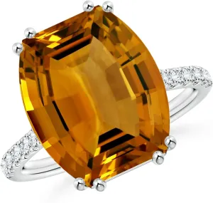Angara Natural GIA Certified Barrel-Shaped 8.91 ct Citrine Solitaire Ring in 14K Solid Gold/Platinum for Women | November Birthstone Jewelry for Women