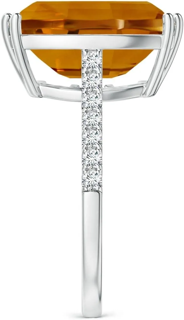 Angara Natural GIA Certified Barrel-Shaped 8.91 ct Citrine Solitaire Ring in 14K Solid Gold/Platinum for Women | November Birthstone Jewelry for Women