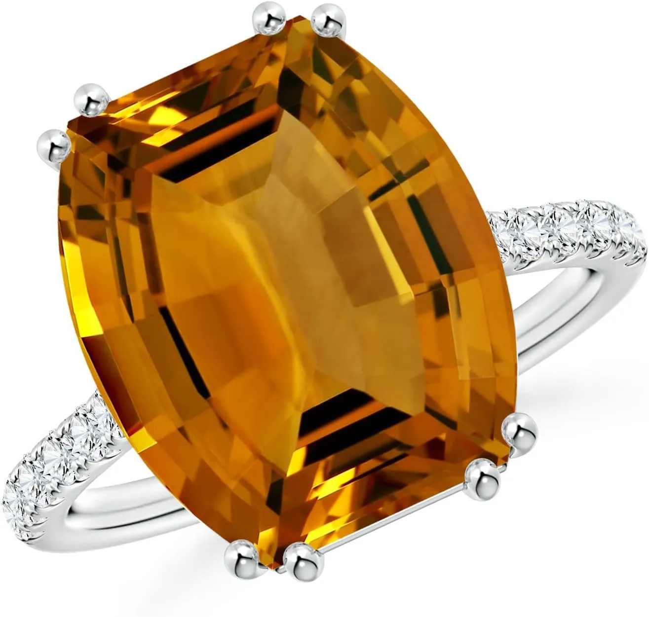 Angara Natural GIA Certified Barrel-Shaped 8.91 ct Citrine Solitaire Ring in 14K Solid Gold/Platinum for Women | November Birthstone Jewelry for Women