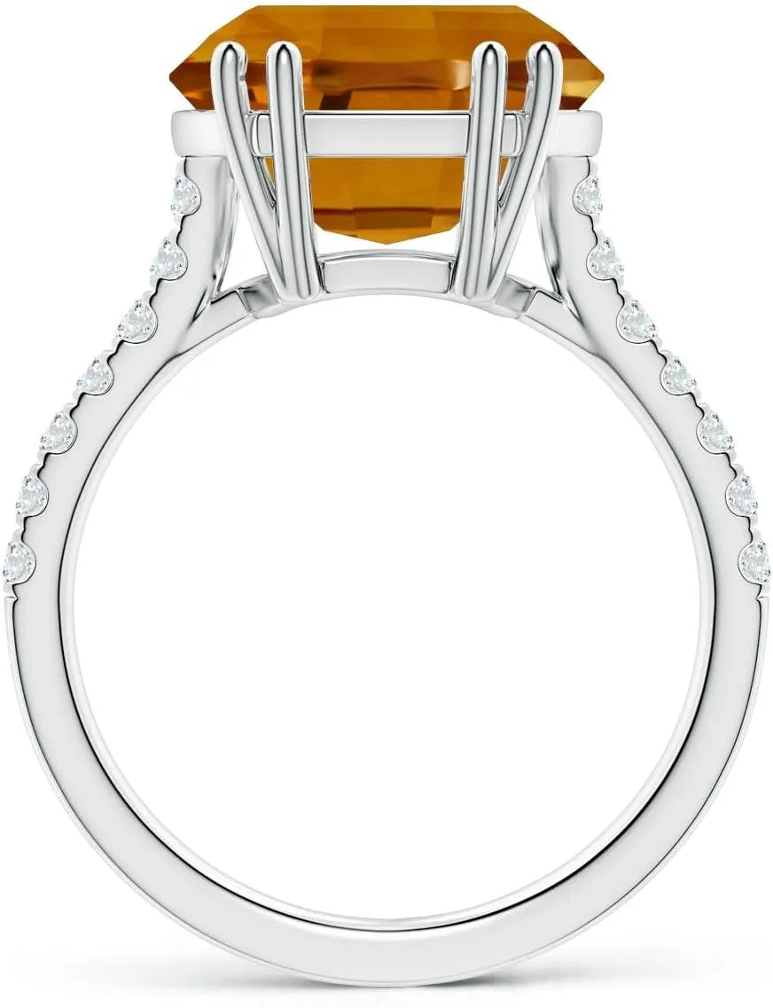 Angara Natural GIA Certified Barrel-Shaped 8.91 ct Citrine Solitaire Ring in 14K Solid Gold/Platinum for Women | November Birthstone Jewelry for Women