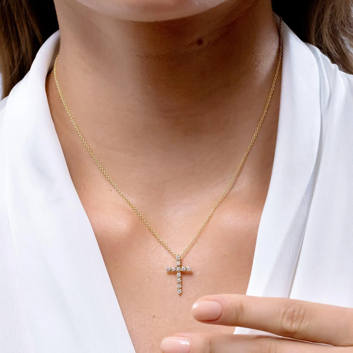Angara Natural Prong and Bar Set Diamond Cross Pendant in 14K Solid Gold/Platinum | April Birthstone, Birthday, Engagement, Anniversary, Wedding Jewelry Gift for Women