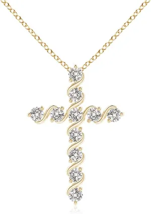 Angara Natural Prong and Bar Set Diamond Cross Pendant in 14K Solid Gold/Platinum | April Birthstone, Birthday, Engagement, Anniversary, Wedding Jewelry Gift for Women