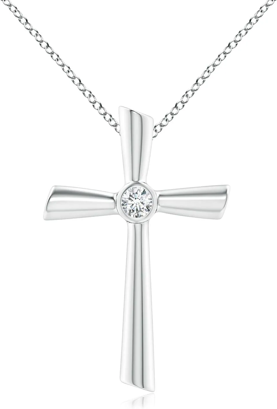 Angara Natural Solitaire Diamond Cross Pendant in 14K Solid Gold/Platinum | April Birthstone, Birthday, Engagement, Anniversary, Wedding Jewelry Gift for Women