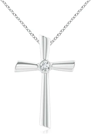 Angara Natural Solitaire Diamond Cross Pendant in 14K Solid Gold/Platinum | April Birthstone, Birthday, Engagement, Anniversary, Wedding Jewelry Gift for Women