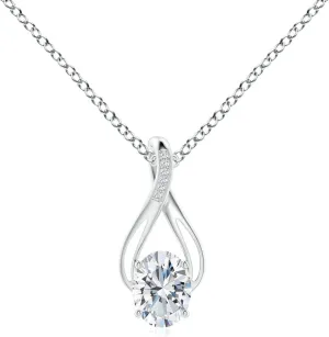 Angara Oval Lab Grown Diamond Infinity Twist Pendant with Accents in 14K Solid Gold/Platinum | April Birthstone, Birthday, Engagement, Anniversary, Wedding Jewelry Gift for Women