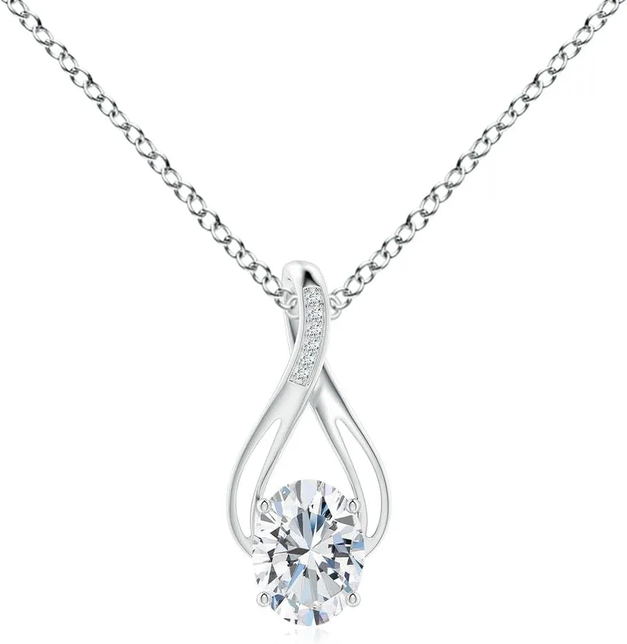 Angara Oval Lab Grown Diamond Infinity Twist Pendant with Accents in 14K Solid Gold/Platinum | April Birthstone, Birthday, Engagement, Anniversary, Wedding Jewelry Gift for Women