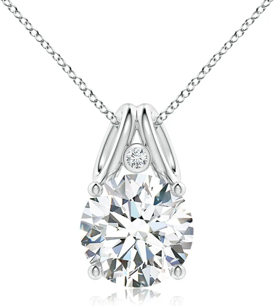 Angara Round Lab Grown Diamond Pendant with Accent in 14K Solid Gold/Platinum | April Birthstone, Birthday, Engagement, Anniversary, Wedding Jewelry Gift for Women