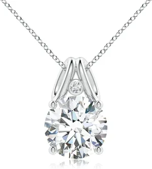 Angara Round Lab Grown Diamond Pendant with Accent in 14K Solid Gold/Platinum | April Birthstone, Birthday, Engagement, Anniversary, Wedding Jewelry Gift for Women