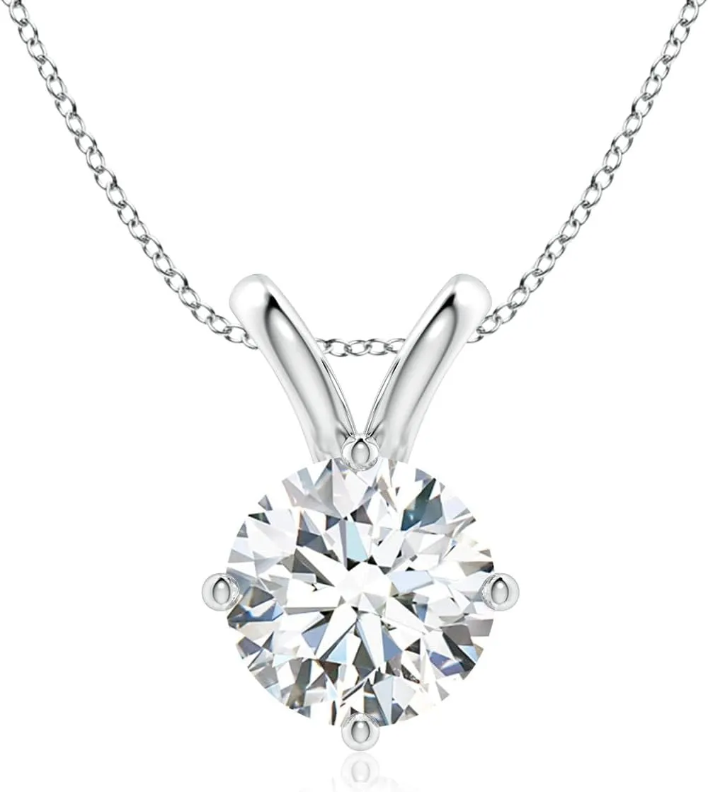 Angara Round Lab Grown Diamond Solitaire V-Bale Pendant in 14K Solid Gold/Platinum | April Birthstone, Birthday, Engagement, Anniversary, Wedding Jewelry Gift for Women
