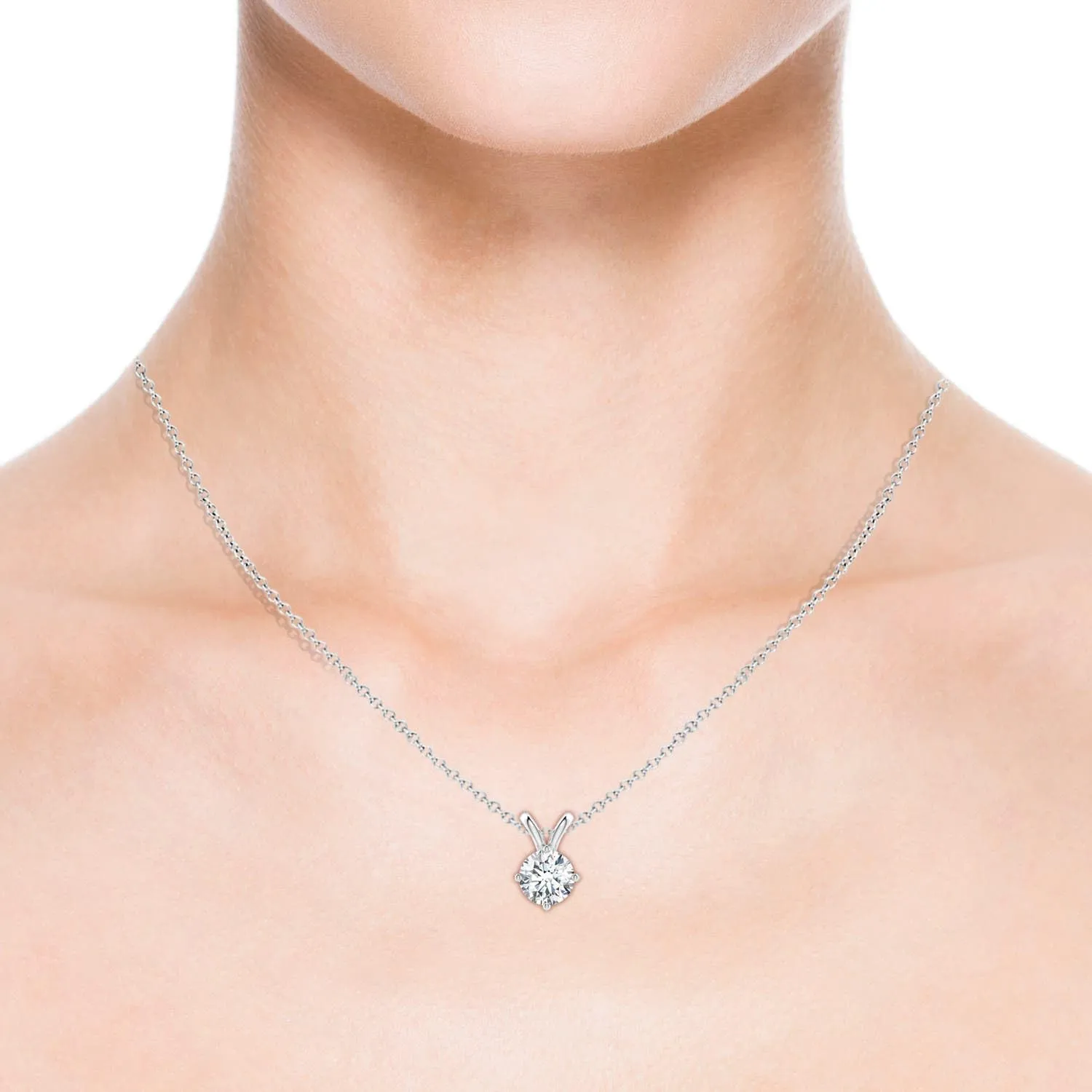 Angara Round Lab Grown Diamond Solitaire V-Bale Pendant in 14K Solid Gold/Platinum | April Birthstone, Birthday, Engagement, Anniversary, Wedding Jewelry Gift for Women