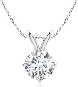 Angara Round Lab Grown Diamond Solitaire V-Bale Pendant in 14K Solid Gold/Platinum | April Birthstone, Birthday, Engagement, Anniversary, Wedding Jewelry Gift for Women