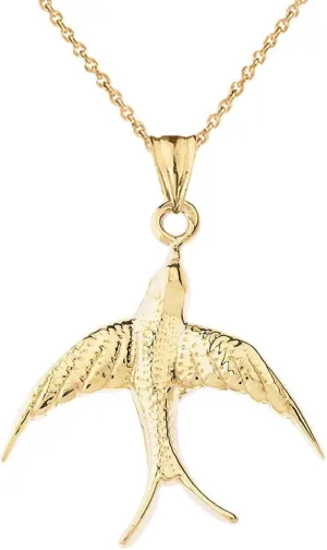 Animal Kingdom Certified 14k Gold Swallow-Tailed Kite Bird Pendant Necklace