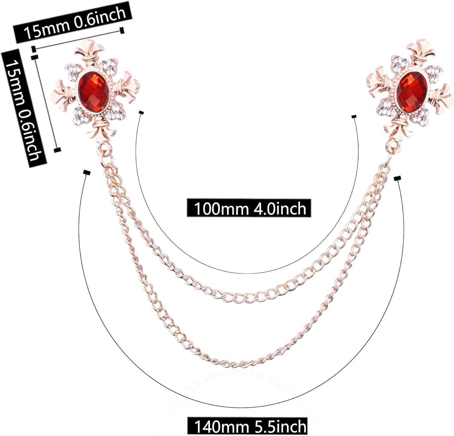 Anmpab Cross Crystal Tassel Chain Brooch Gold Silver Tassel Collar Pins Broochs Rhinestone Lapel Pin for Men Women Suit Accessories
