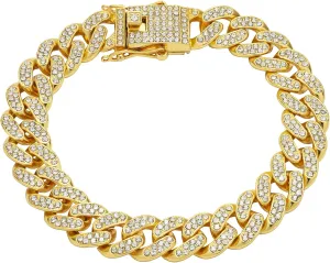 Ard Mens Curb Gold Chain Bracelet - 12mm Wide, 8.5 Inch Flat Chunky Jewellery for Gents | Heavy Link Chain Gift Ideas for Husband, Dad, Boyfriend, or Friendships | Lobster Closure