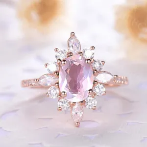 Art Deco Oval Cut Rose Quartz Engagement Ring Marquise Shaped Moissanite Art Deco Oval Cut Rose Quartz Engagement Ring Marquise Shaped Moissanite
