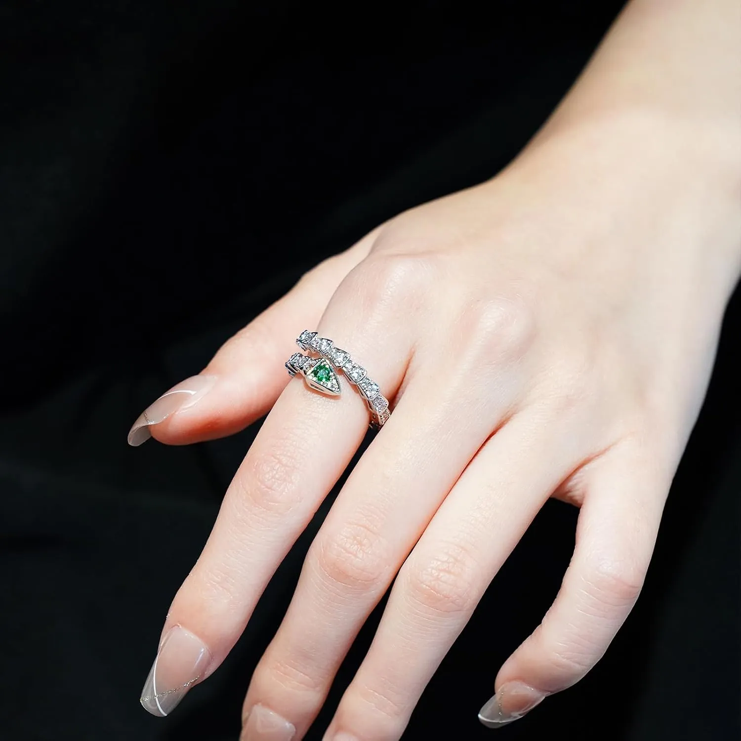 Aura & lrena Adjustable Gold Snake Ring for Women  Platinum Plated Open-Ended Ring with AAA Cubic Zirconia  Fashion Jewelry, Statement Gift for Girlfriend, Elegant & Dainty Design