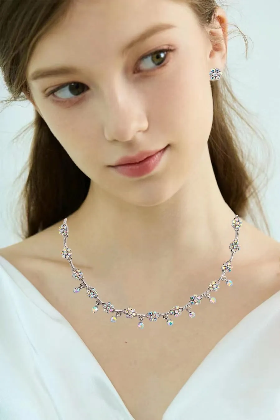 Austrian Crystal Brides Bridesmaid Rhinestone Choker Necklace Earring Bracelet Bridal Wedding Jewelry Set for Women