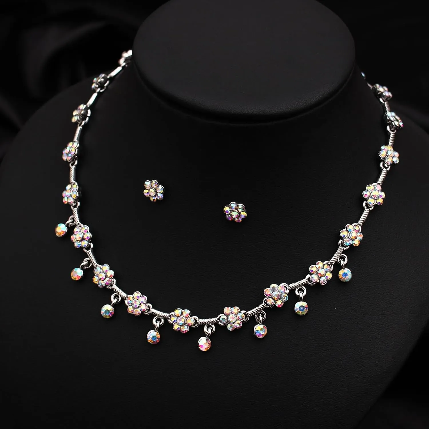 Austrian Crystal Brides Bridesmaid Rhinestone Choker Necklace Earring Bracelet Bridal Wedding Jewelry Set for Women