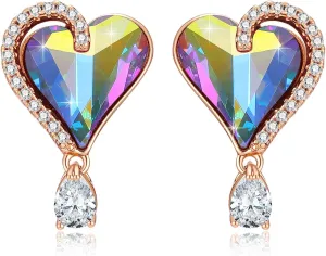 Austrian Crystal Heart Stud Earrings for Women Trendy Halo Drop Earrings 14K Gold Plated Hypoallergenic Jewelry