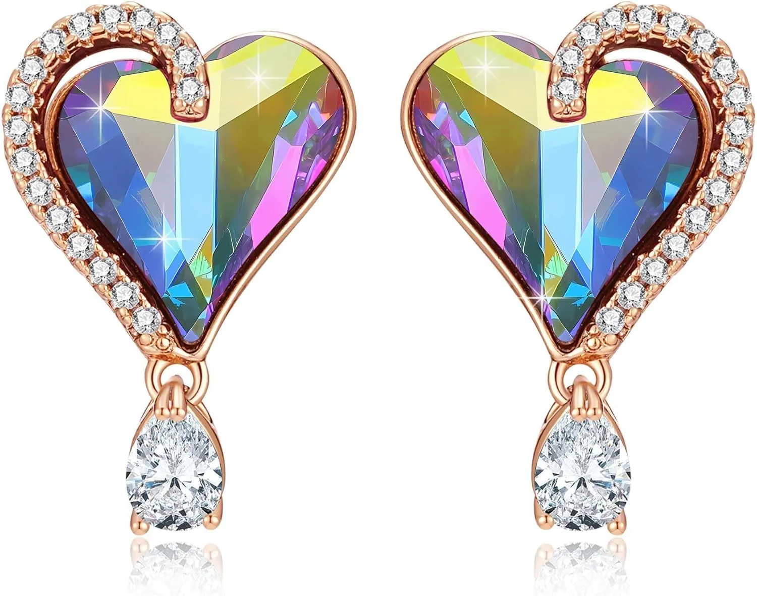 Austrian Crystal Heart Stud Earrings for Women Trendy Halo Drop Earrings 14K Gold Plated Hypoallergenic Jewelry