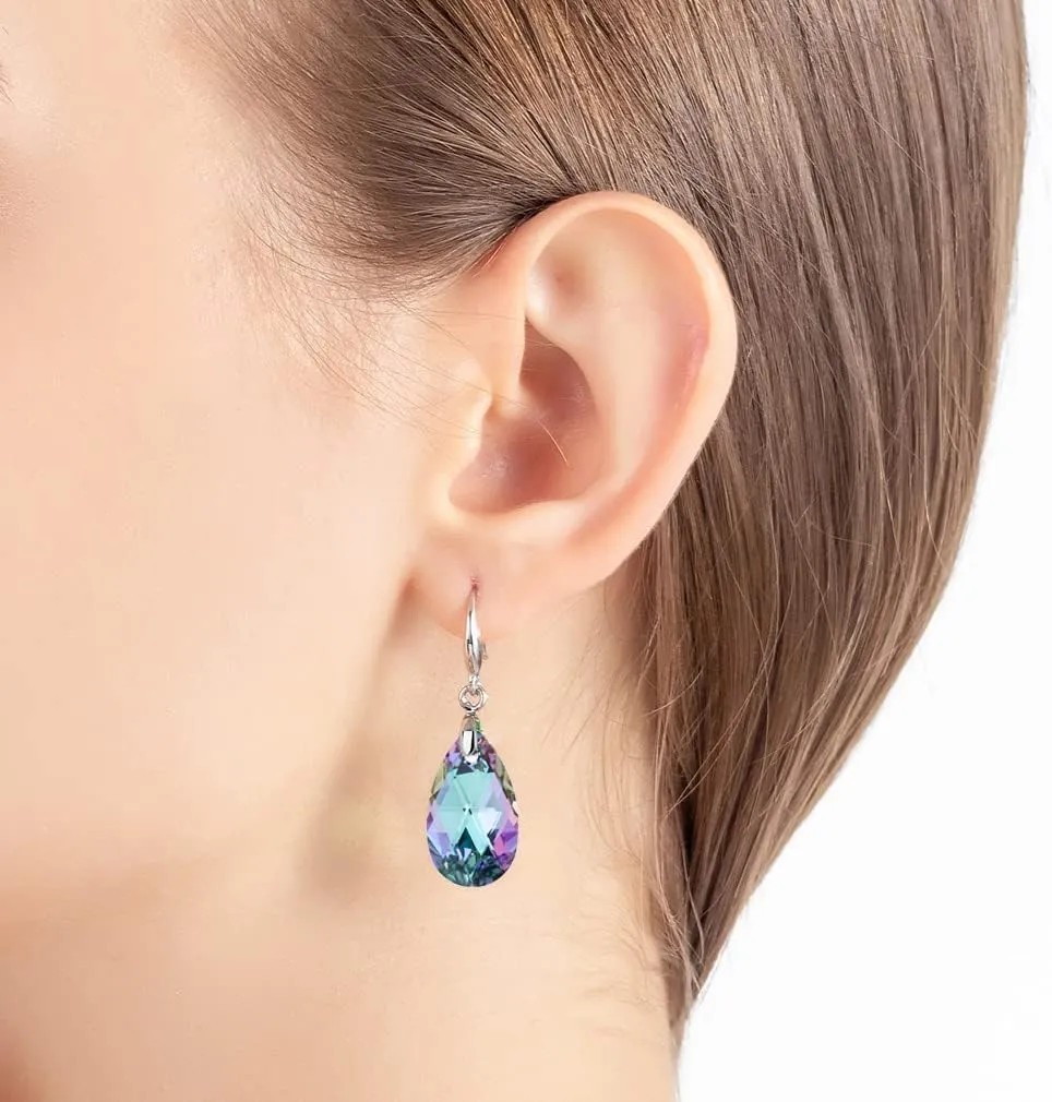 Austrian Crystal Teardrop Dangle Hook Earrings for Women 14K Gold Plated Hypoallergenic Jewelry