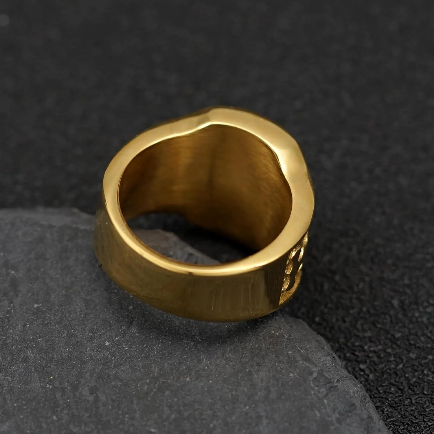 Aztec Vintage Carved Eagel Stainless Steel 14K Gold Plated Signet Chunky Ring for Men,American Bird Ring Graduation Class Ring,Fashion Patriotic Biker Cool Motorcycle Jewelry