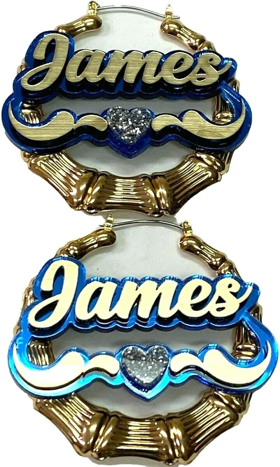 Bamboo Earrings Hoop Name Plate Personalized Custom Gold 1.5, 2.5, 3.5" Small Medium Large Size, Color Choice Laser Cut Made To Order - Any Name Gold Script Cursive Letters Stunning, Quality, Attractive
