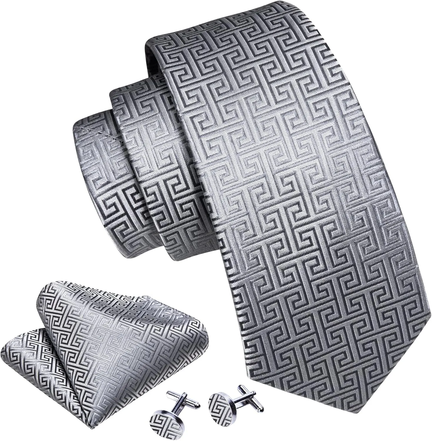 Barry.Wang Classic Mens Ties Silk Necktie Pocket Square Cufflinks Set Woven Designer Wedding Business