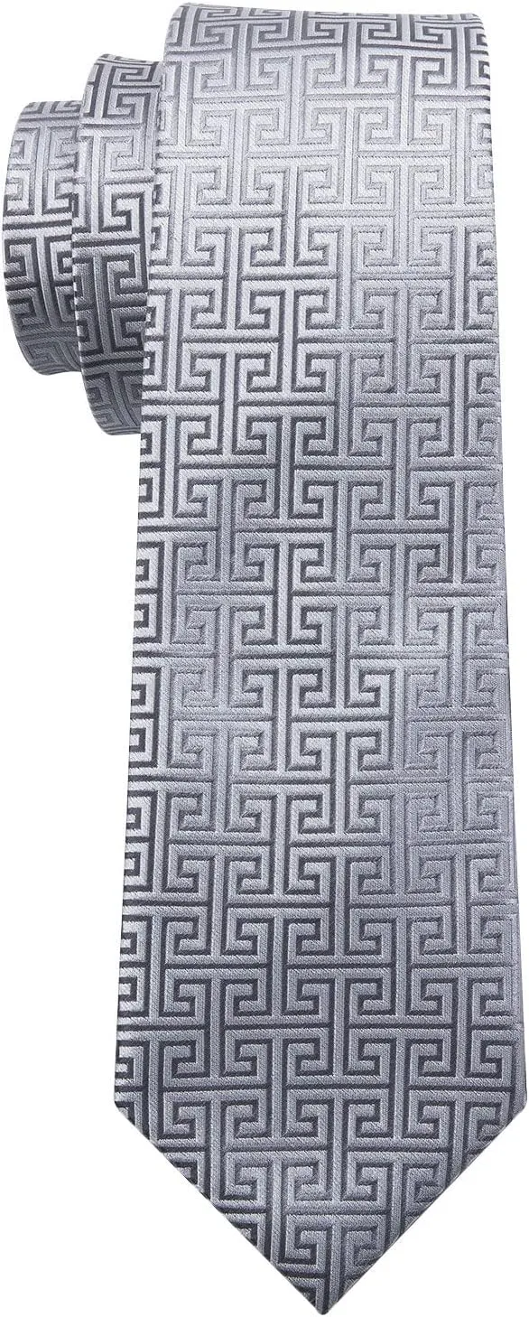Barry.Wang Classic Mens Ties Silk Necktie Pocket Square Cufflinks Set Woven Designer Wedding Business