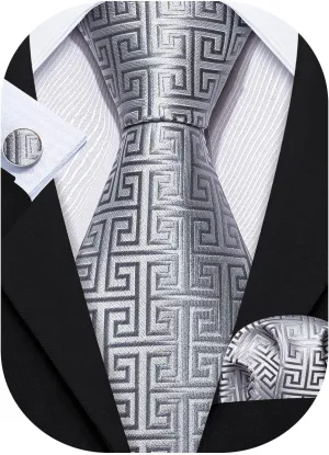 Barry.Wang Classic Mens Ties Silk Necktie Pocket Square Cufflinks Set Woven Designer Wedding Business