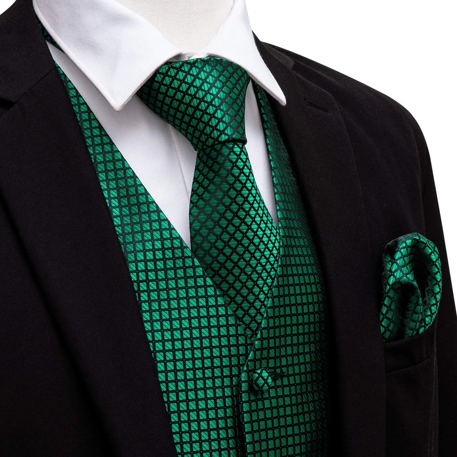 Barry.Wang Men's Paisley Suit Vest Tie Set with Handkerchief Cufflink Brooch Silk Woven Party Waistcoat Classic