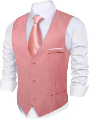 Barry.Wang Men's Paisley Suit Vest Tie Set with Handkerchief Cufflink Brooch Silk Woven Party Waistcoat Classic