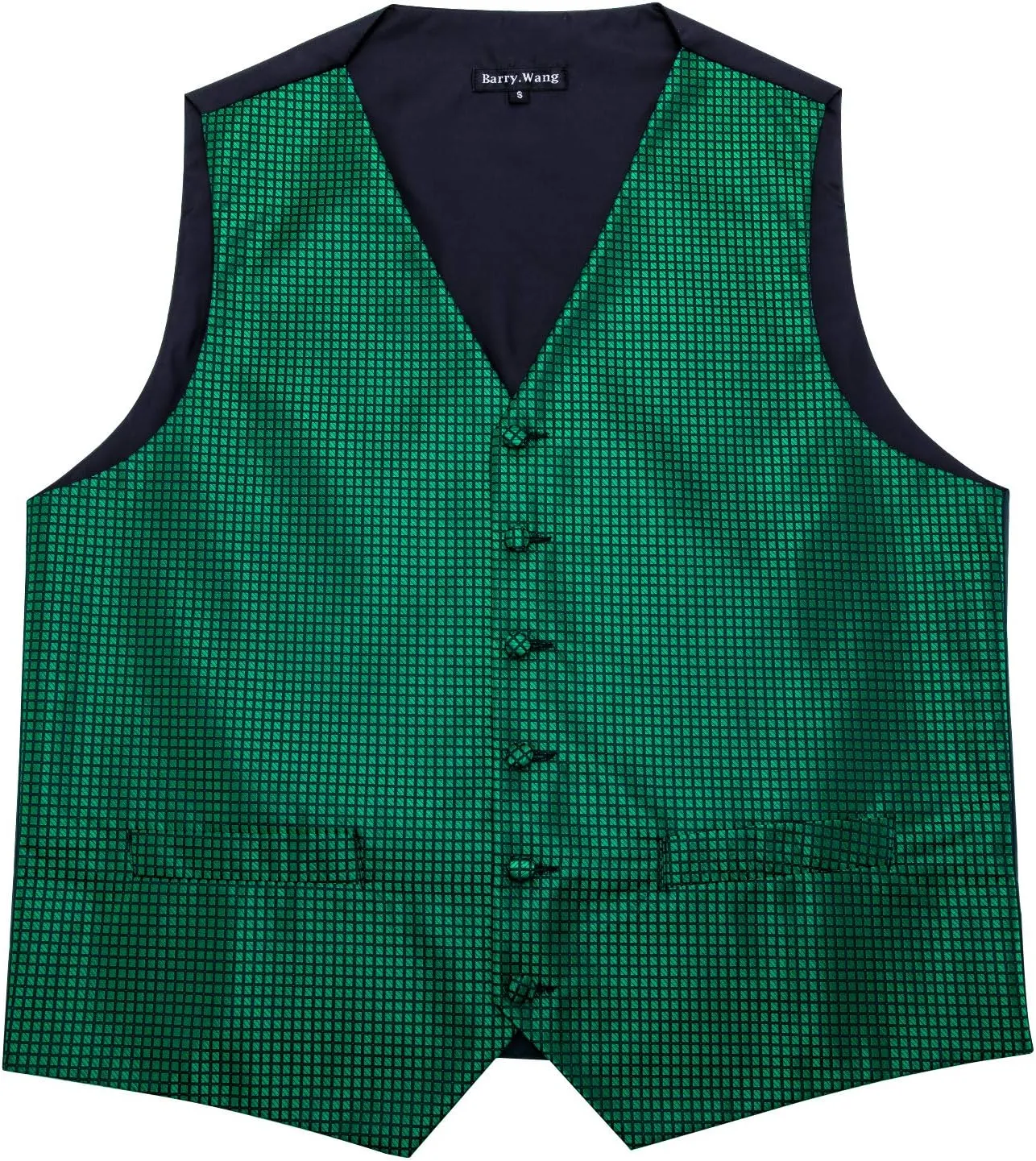 Barry.Wang Men's Paisley Suit Vest Tie Set with Handkerchief Cufflink Brooch Silk Woven Party Waistcoat Classic