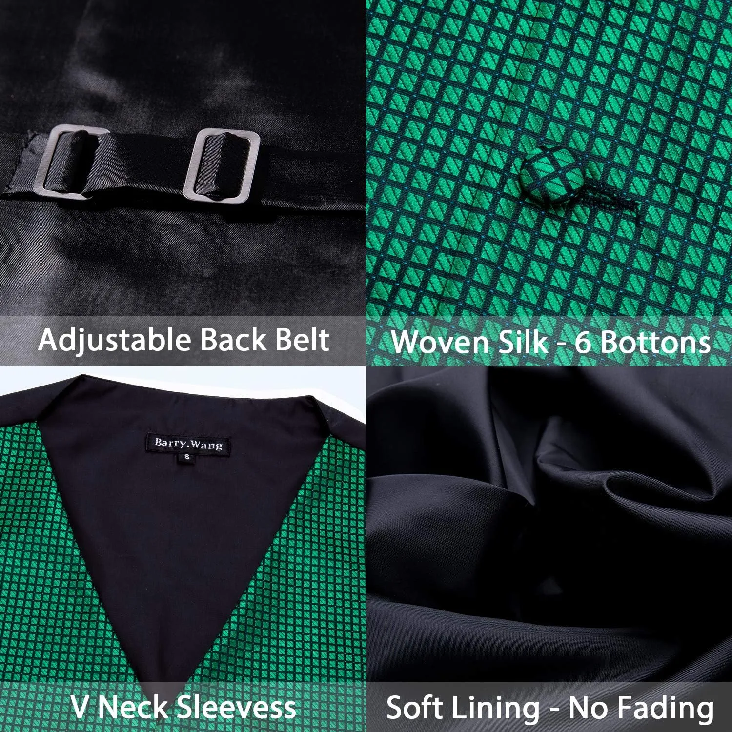 Barry.Wang Men's Paisley Suit Vest Tie Set with Handkerchief Cufflink Brooch Silk Woven Party Waistcoat Classic