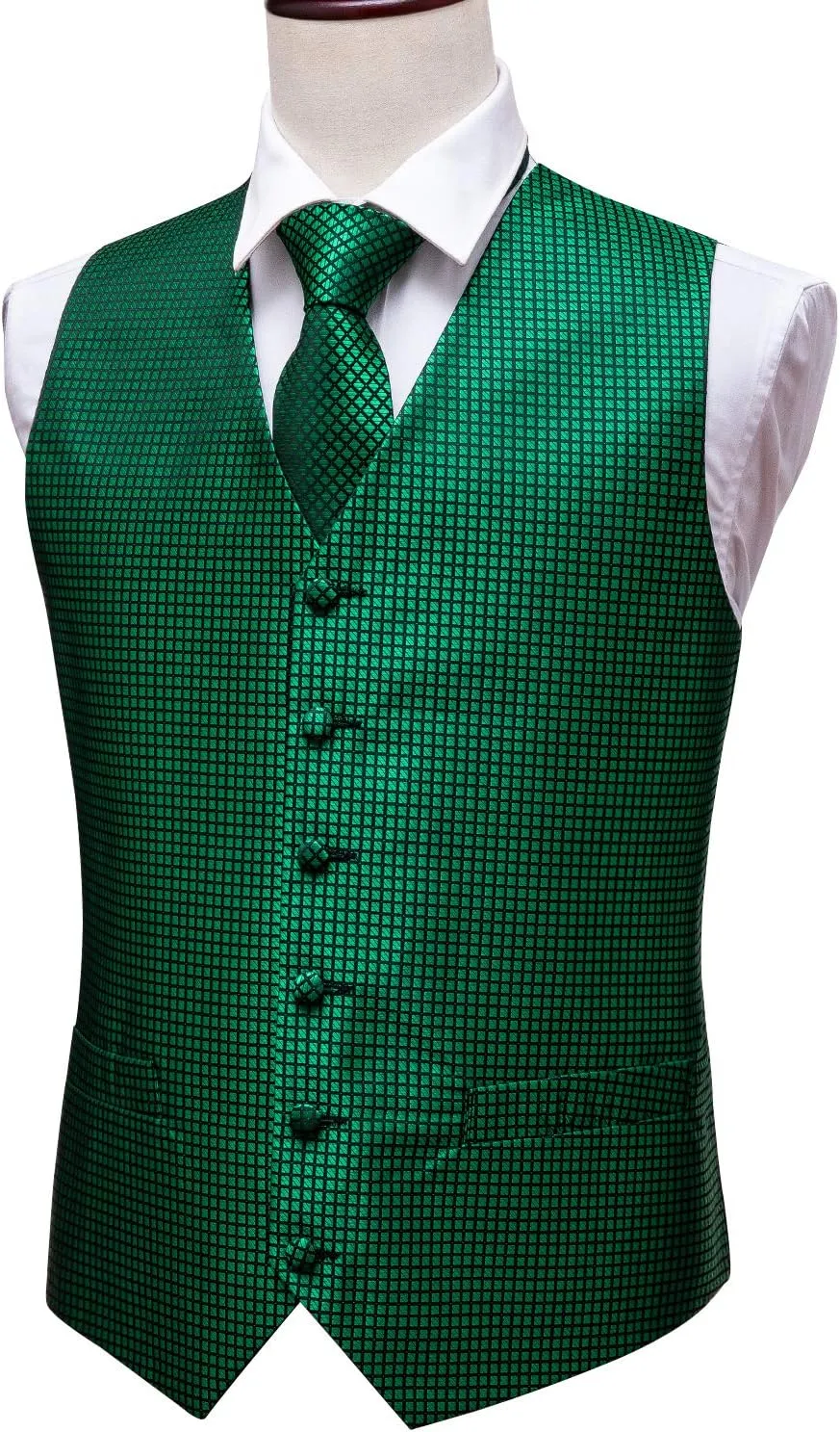 Barry.Wang Men's Paisley Suit Vest Tie Set with Handkerchief Cufflink Brooch Silk Woven Party Waistcoat Classic