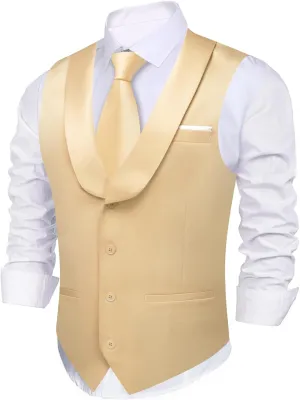 Barry.Wang Men's Paisley Suit Vest Tie Set with Handkerchief Cufflink Brooch Silk Woven Party Waistcoat Classic