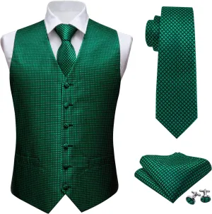 Barry.Wang Men's Paisley Suit Vest Tie Set with Handkerchief Cufflink Brooch Silk Woven Party Waistcoat Classic