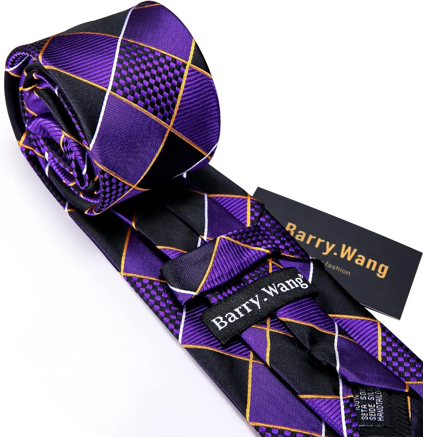 Barry.Wang Plaid Ties Check Mens Necktie Set with Handkerchief Cufflinks Classic Stripe