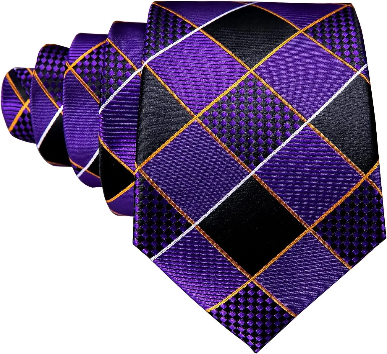 Barry.Wang Plaid Ties Check Mens Necktie Set with Handkerchief Cufflinks Classic Stripe