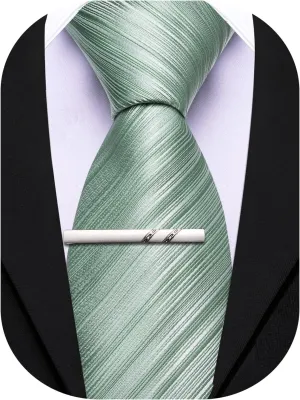 Barry.Wang Silk Men Ties Formal Stripes Necktie and Tie Clip for Wedding Party Business Fashion Classic