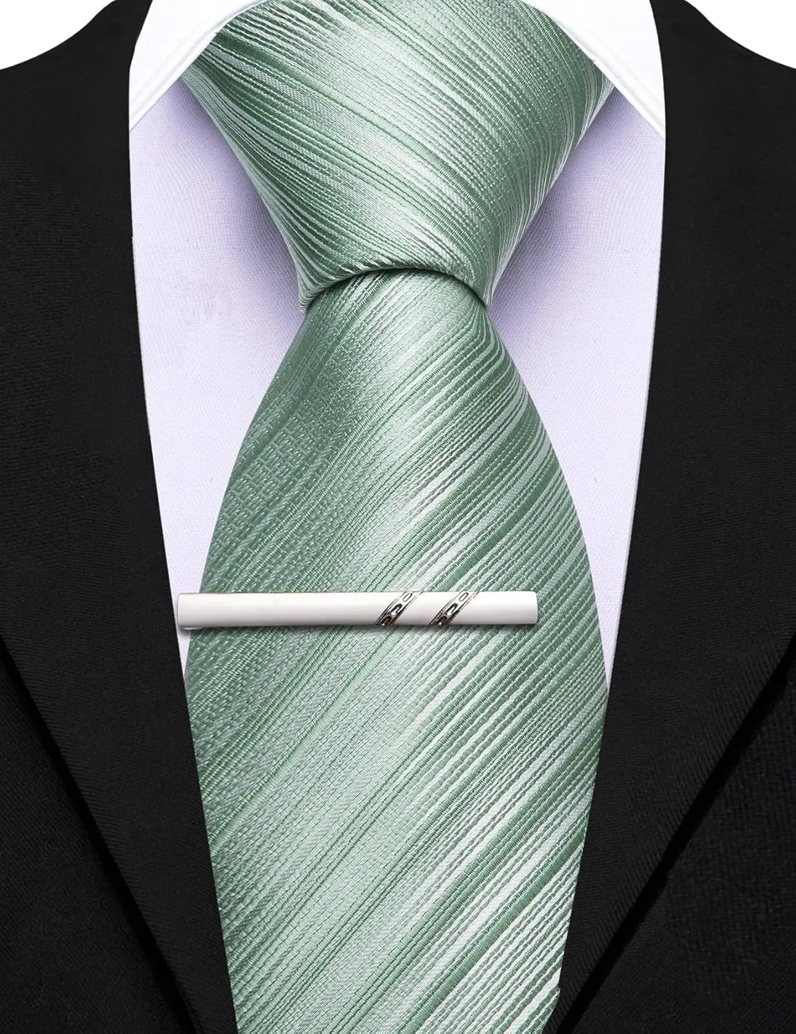 Barry.Wang Silk Men Ties Formal Stripes Necktie and Tie Clip for Wedding Party Business Fashion Classic