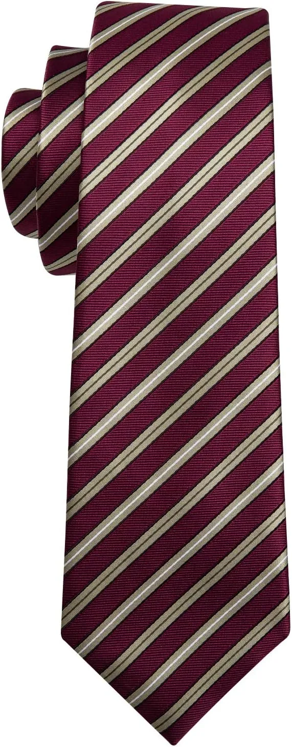 Barry.Wang Stripe Men Ties Set Classic WOVEN Necktie with Handkerchief Cufflinks Formal