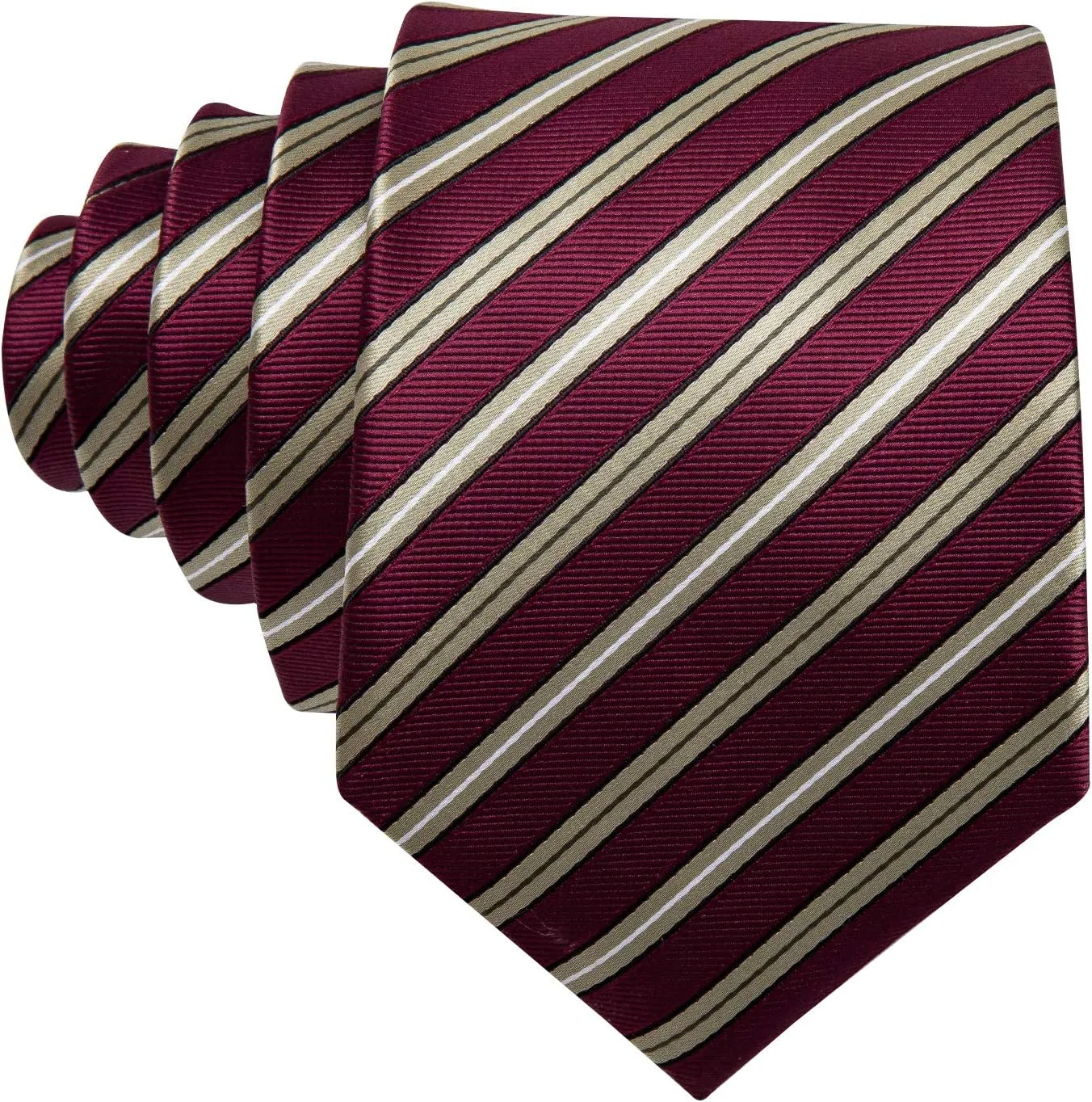 Barry.Wang Stripe Men Ties Set Classic WOVEN Necktie with Handkerchief Cufflinks Formal