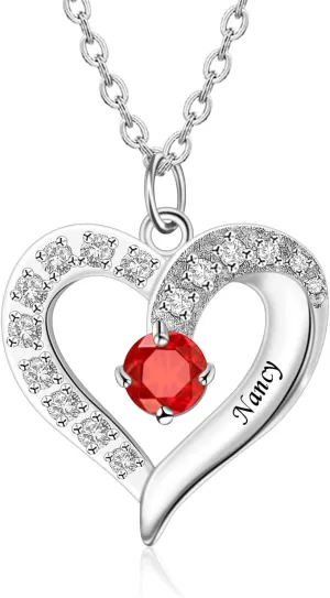 BAUMA AUTO 925 Sterling Silver Personalized Mother Heart Necklace with 1-5 Simulated Birthstones Mother Women Necklaces Custom Engraved Names Family Jewelry Gift for Mom Grandma