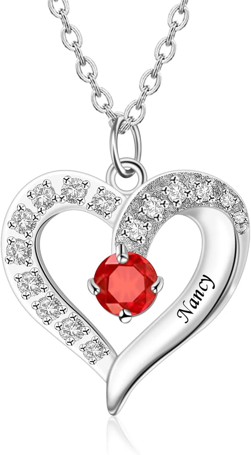 BAUMA AUTO 925 Sterling Silver Personalized Mother Heart Necklace with 1-5 Simulated Birthstones Mother Women Necklaces Custom Engraved Names Family Jewelry Gift for Mom Grandma
